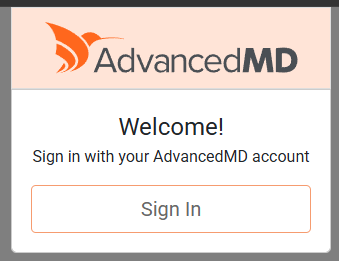 AdvancedMD welcome screen with a Sign In button